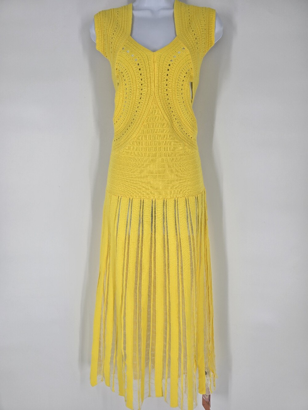 Sunfere Yellow Stretch Knit Maxi Dress Cutout Size S